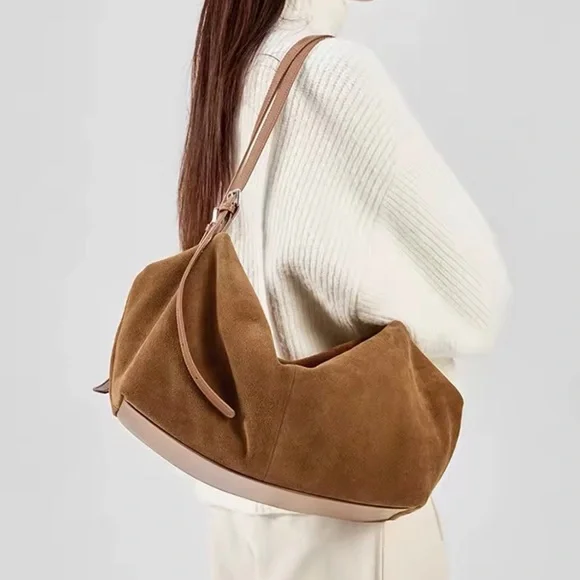 NWOT REVOLVE Dual Straps Suede Shoulder Bag in Brown - Picture 2 of 10